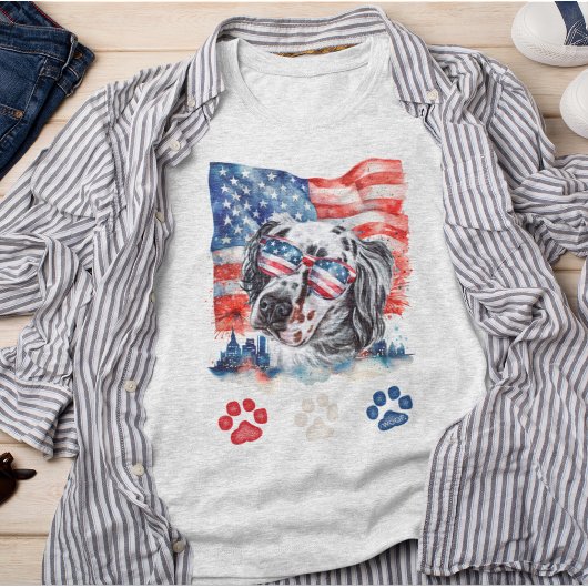 Red White and Blue English Setter Dog 4. Juli T-Shirt