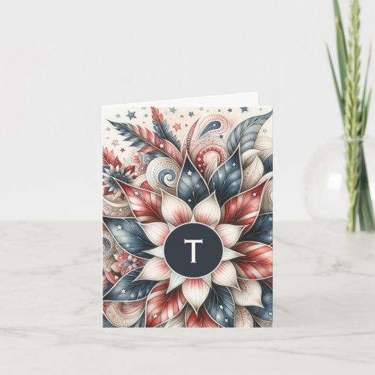 Red White and Blue Festivals Monogram Note Card (Vorderseite)