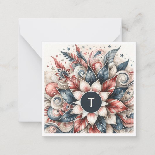 Red White and Blue Festivals Monogram Note Card Mitteilungskarte (Vorderseite)