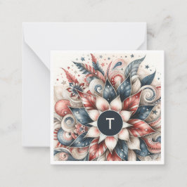Red White and Blue Festivals Monogram Note Card Mitteilungskarte