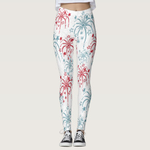 Red White and Blue Fireworks 4. Juli Leggings