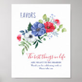 Red White and Blue Floral Favor Table Sign Poster (Vorne)
