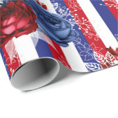 Red, White and Blue Floral USA Muster Geschenkpapier (Rolleneckpunkt)