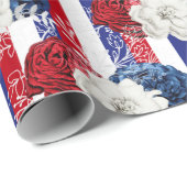 Red, White and Blue Floral USA Muster Geschenkpapier (Rolleneckpunkt)