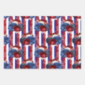 Red, White and Blue Floral USA Muster Geschenkpapier Set (Vorderseite)