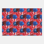 Red, White and Blue Floral USA Muster Geschenkpapier Set (Vorderseite)