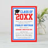 Red White and Blue Foto Graduation Party Einladung (Stehend Vorderseite)