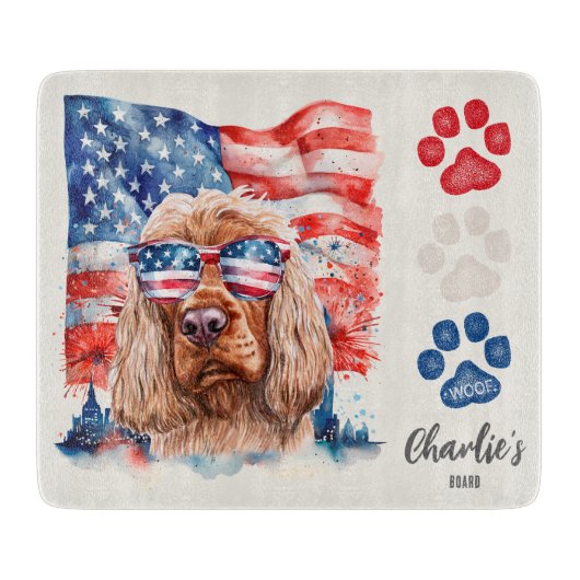 Red White and Blue Funny Cocker Spanel Hund Lecker Schneidebrett (Vorderseite)