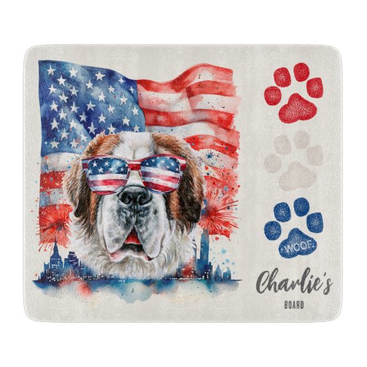 Red White and Blue Funny Funny Saint Bernard Dog L Schneidebrett (Vorderseite)