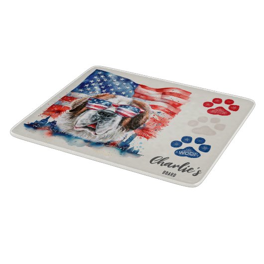 Red White and Blue Funny Funny Saint Bernard Dog L Schneidebrett (Ecke)