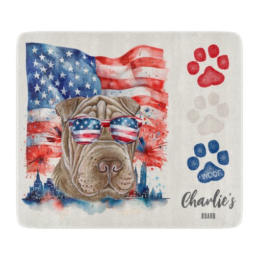 Red White and Blue Funny Funny Shar Pei Dog Lecker Schneidebrett (Vorderseite)