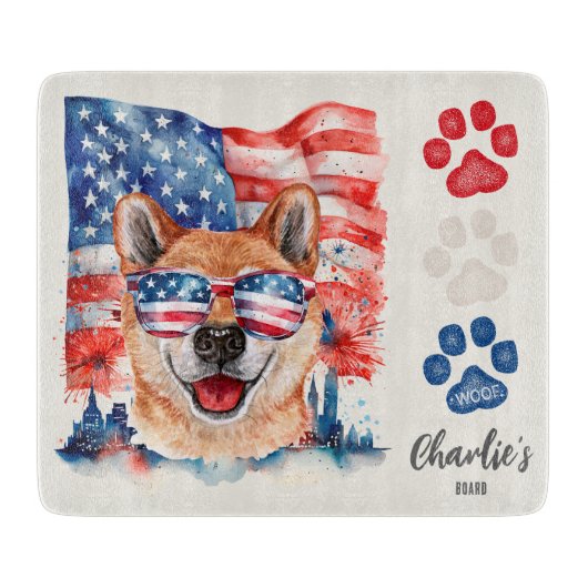 Red White and Blue Funny Shiba Inu Hunde Leckerei Schneidebrett (Vorderseite)
