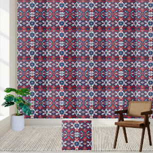 Red White and Blue Geometric Tribal Tile Fliese