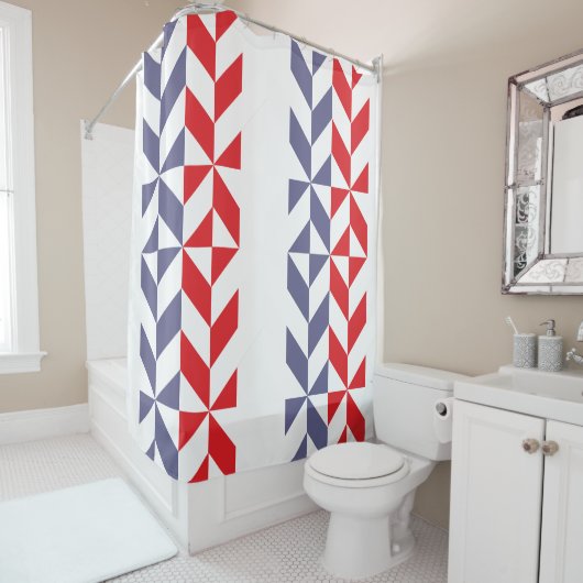 Red White and Blue Geometric ZigZag Duschvorhang (Beispiel)
