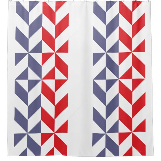 Red White and Blue Geometric ZigZag Duschvorhang (Vorderseite)