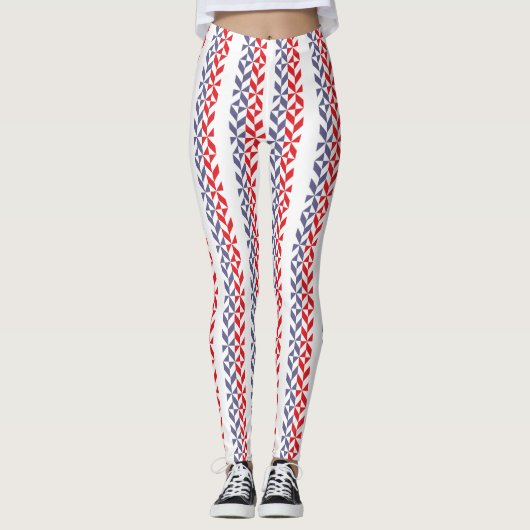 Red White and Blue Geometric ZigZag Leggings (Vorderseite)