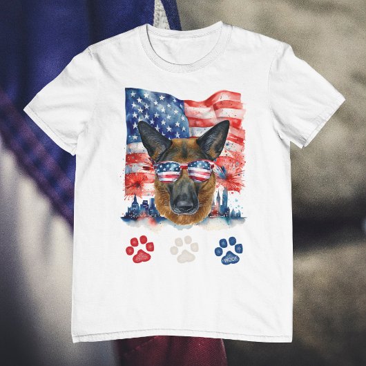 Red White and Blue German Shepherd Dog 4. Juli T-Shirt