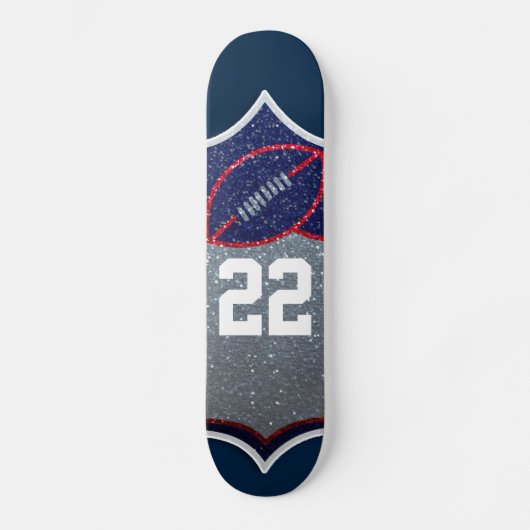 Red White and Blue Glitzer Football Jersey Nummer Skateboard (Vorderseite)