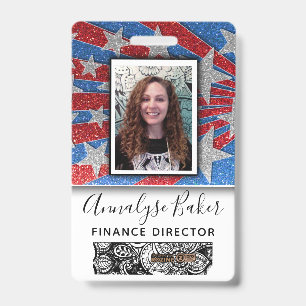 Red White and Blue Glitzer Nurse USA Foto Name Ausweis