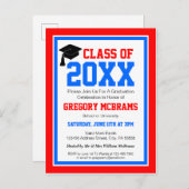 Red White and Blue Graduation Party Einladungspostkarte (Vorne/Hinten)