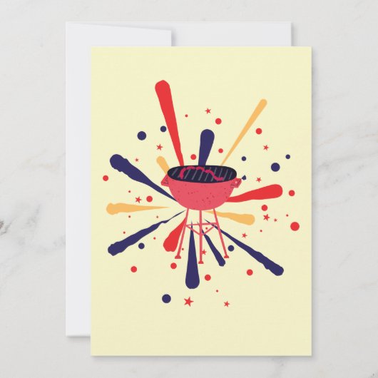 Red White and Blue GRILLEN Feuerwerk 4. Juli Party Einladung (Rückseite)