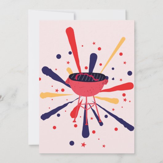 Red White and Blue GRILLEN Feuerwerk 4. Juli Party Einladung (Rückseite)