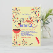 Red White and Blue GRILLEN Feuerwerk 4. Juli Party Einladung (Stehend Vorderseite)