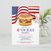 Red White and Blue GRILLEN Feuerwerk 4. Juli Party Einladung (Stehend Vorderseite)