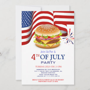 Red White and Blue GRILLEN Feuerwerk 4. Juli Party Einladung