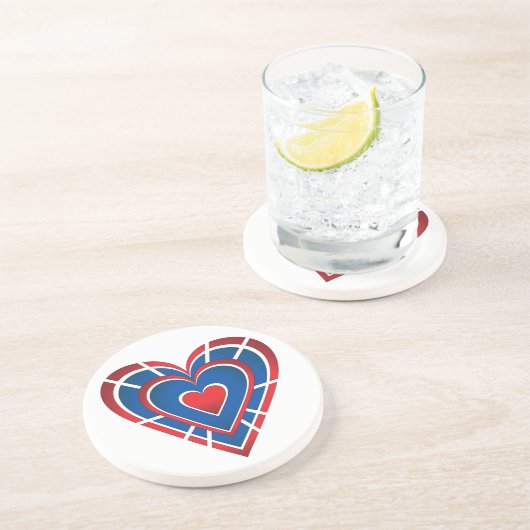 Red White and Blue Heart Getränkeuntersetzer (Seite)
