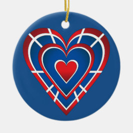 Red White and Blue Heart Keramik Ornament