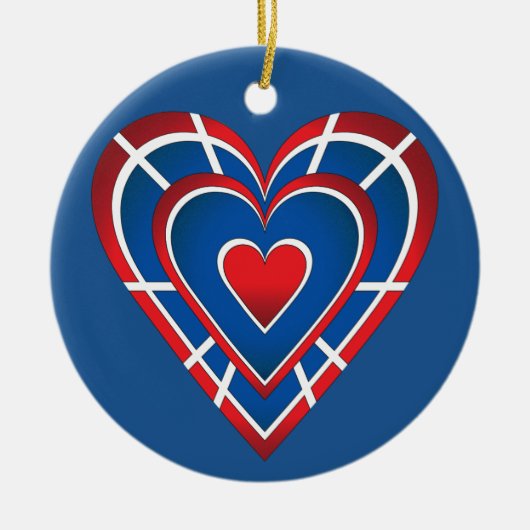 Red White and Blue Heart Keramik Ornament (Vorne)
