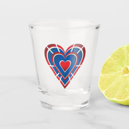 Red White and Blue Heart Schnapsglas