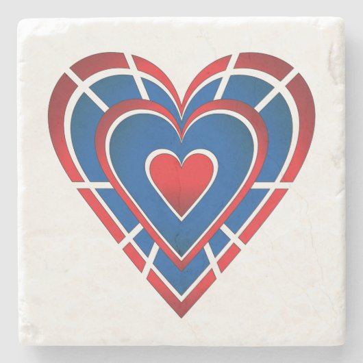 Red White and Blue Heart Steinuntersetzer (Vorderseite)