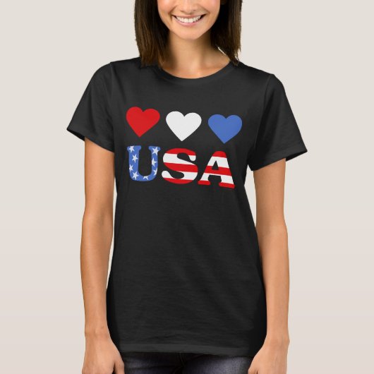 Red White and Blue Hearts USA Flag T-Shirt (Vorderseite)