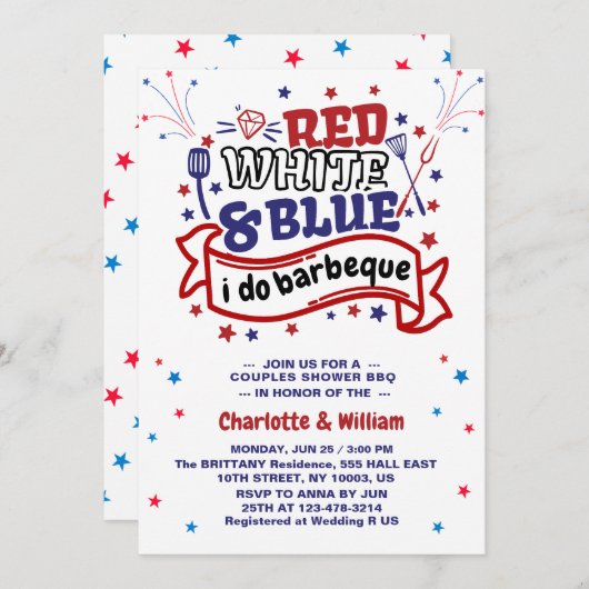 Red White and Blue i do GRILLEN Couple Brautparty Einladung (Vorne/Hinten)