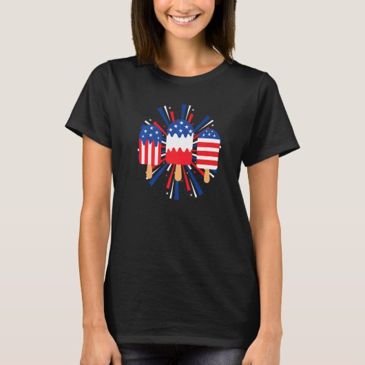 Red White And Blue Ice Cream And Fireworks 4th Of  T-Shirt (Vorderseite)