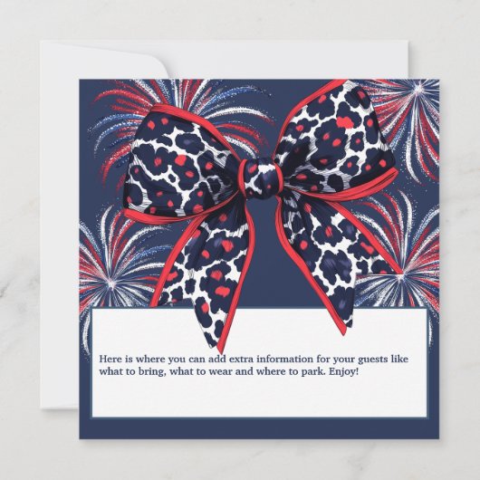 Red White and Blue Leopard Coquette Bow Einladung (Rückseite)