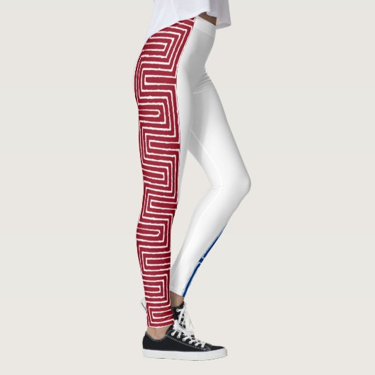 Red White and Blue Maze African Mud Cloud Leggings (Rechts)
