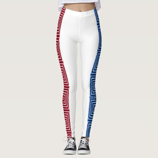 Red White and Blue Maze African Mud Cloud Leggings (Vorderseite)