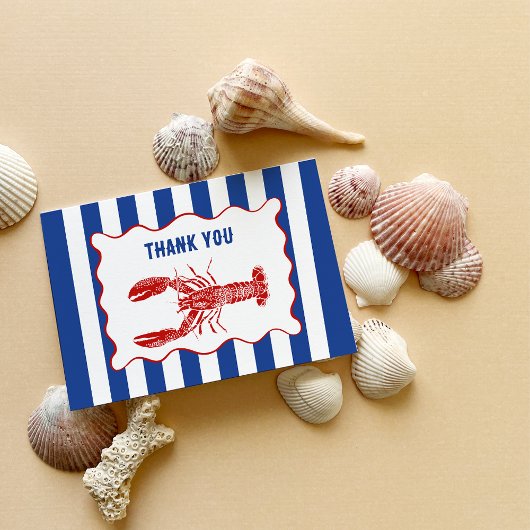 Red, White and Blue Nautical Lobster Dankeskarte