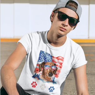 Red White and Blue Niedlich Dackel Dog 4. Juli T-Shirt