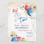 Red White and Blue Patriotic 2. Geburtstag Einladung (Vorne/Hinten)