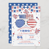 Red White and Blue Patriotic 4. Juli GRILLEN Einladung (Vorne/Hinten)