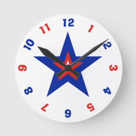 Red, White and Blue Patriotic American Star Runde Wanduhr