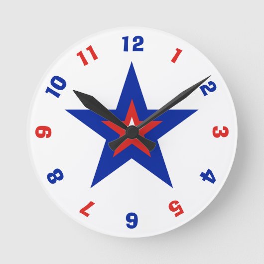 Red, White and Blue Patriotic American Star Runde Wanduhr (Vorderseite)