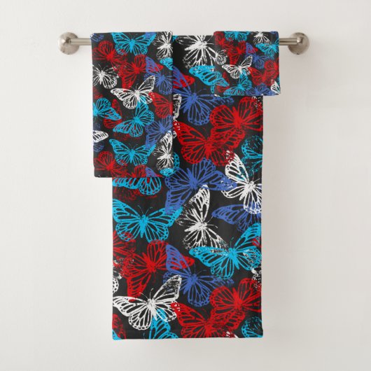 Red White and Blue Patriotic Butterfly Pattern Badhandtuch Set (Insitu)