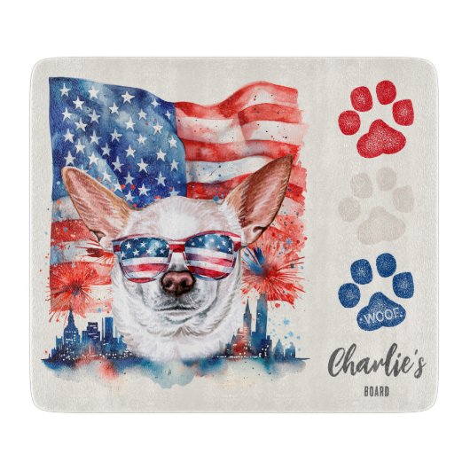 Red White and Blue Patriotic Chihuahua Dog Leckere Schneidebrett (Vorderseite)