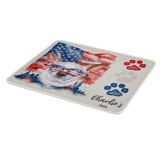 Red White and Blue Patriotic Chihuahua Dog Leckere Schneidebrett (Ecke)