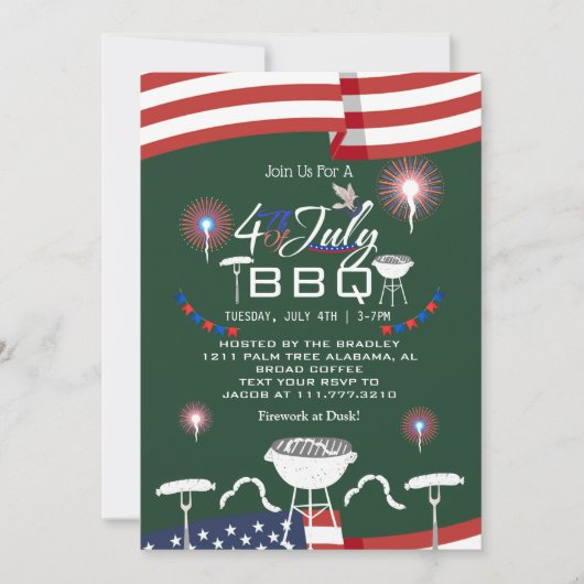Red White and Blue Patriotic Feuerwerk 4. Juli Einladung (Vorderseite)